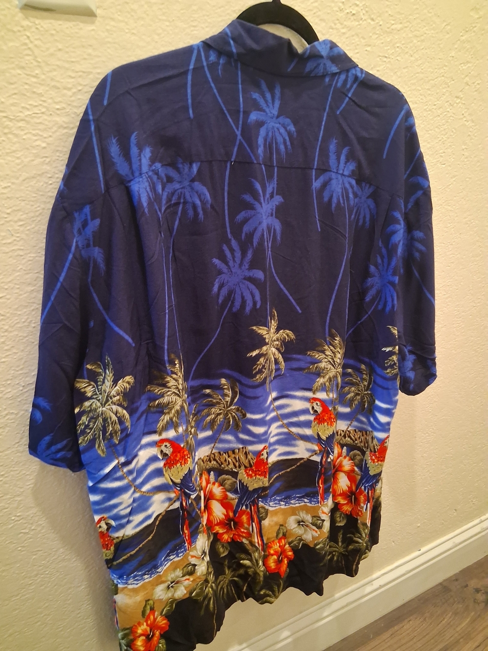 Aloho Men's Blue Tropical Hawaiian Shirt with Parrot Print XL Mensware